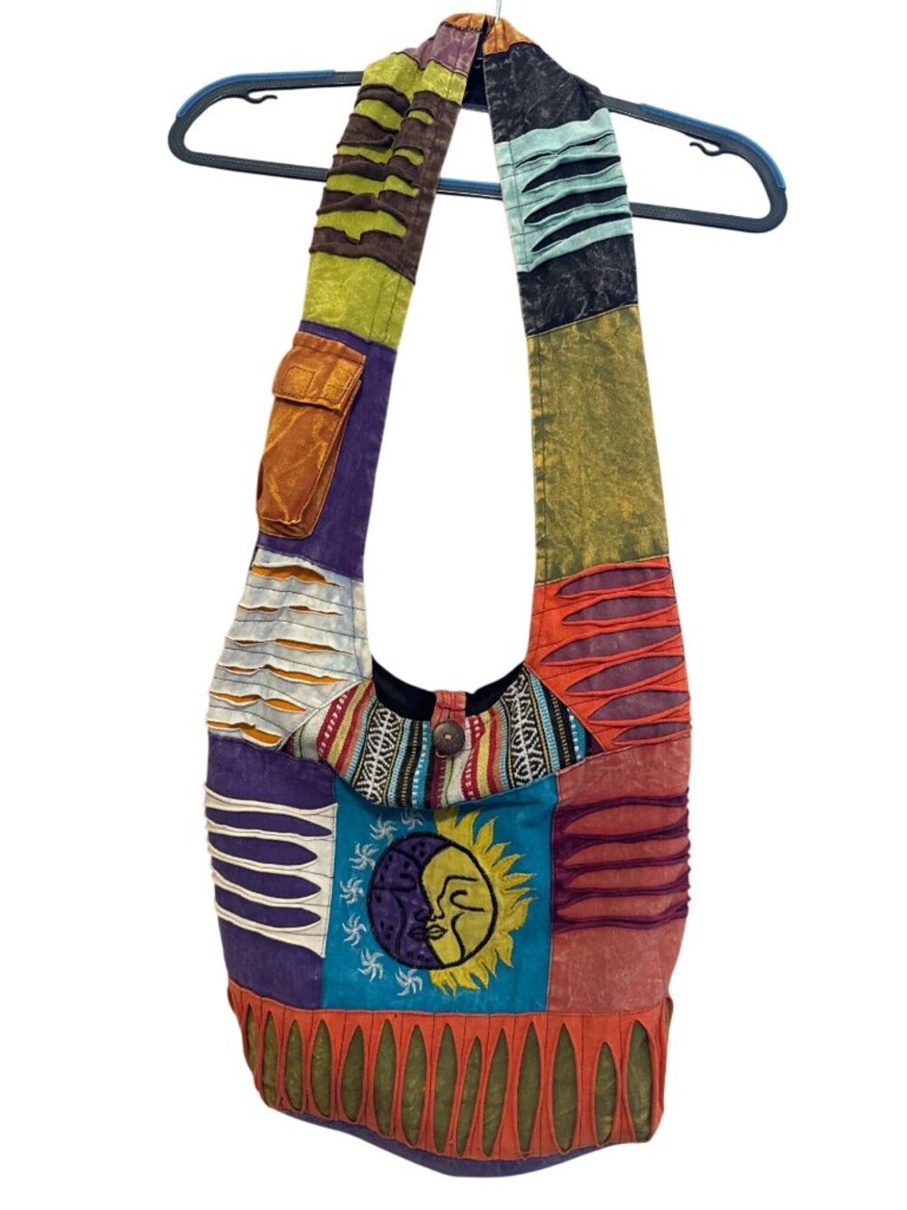 Tribe Azure Fair Trade Hobo Bag Patchwork Sun Moon Motif EUC